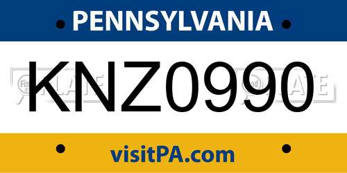 KNZ0990 Pennsylvania License Plate