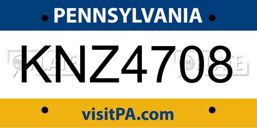 KNZ4708 Pennsylvania License Plate