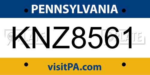 KNZ8561 Pennsylvania License Plate