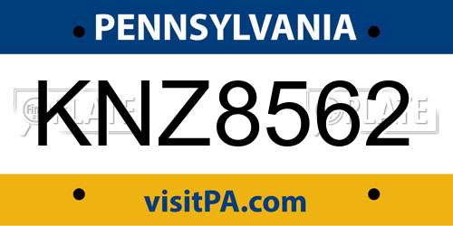 KNZ8562 Pennsylvania License Plate
