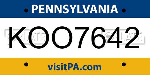 KOO7642 Pennsylvania License Plate