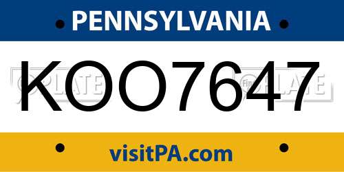KOO7647 Pennsylvania License Plate