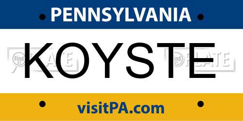KOYSTE Pennsylvania License Plate