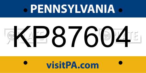 KP87604 Pennsylvania License Plate