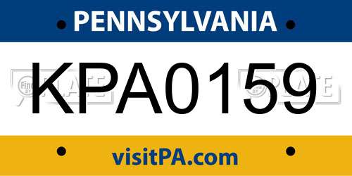 KPA0159 Pennsylvania License Plate