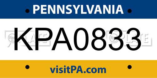 KPA0833 Pennsylvania License Plate