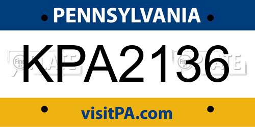 KPA2136 Pennsylvania License Plate