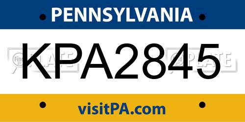 KPA2845 Pennsylvania License Plate