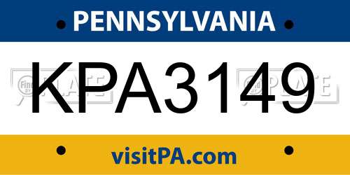 KPA3149 Pennsylvania License Plate