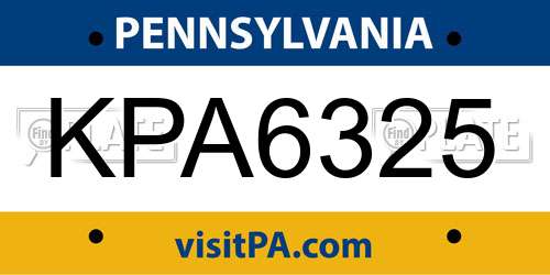 KPA6325 Pennsylvania License Plate