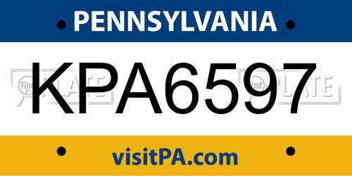 KPA6597 Pennsylvania License Plate