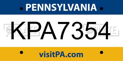 KPA7354 Pennsylvania License Plate