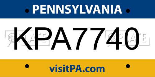 KPA7740 Pennsylvania License Plate
