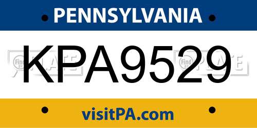 KPA9529 Pennsylvania License Plate