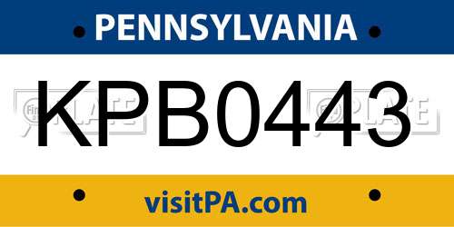 KPB0443 Pennsylvania License Plate