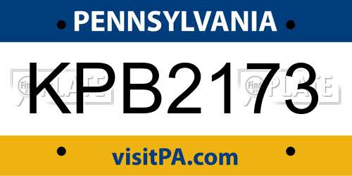 KPB2173 Pennsylvania License Plate