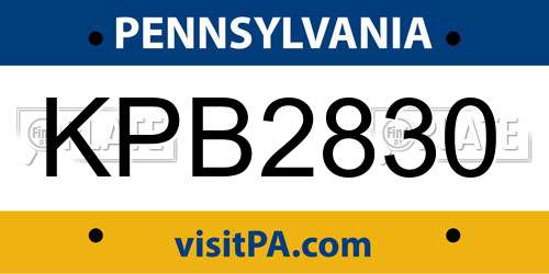 KPB2830 Pennsylvania License Plate