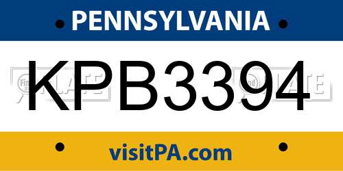 KPB3394 Pennsylvania License Plate