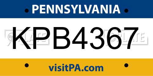 KPB4367 Pennsylvania License Plate
