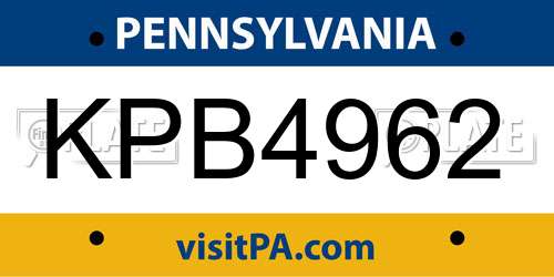 KPB4962 Pennsylvania License Plate