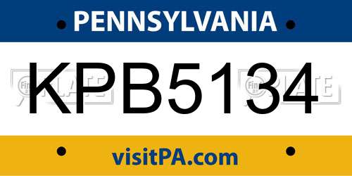 KPB5134 Pennsylvania License Plate