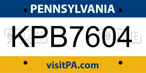 KPB7604 Pennsylvania License Plate