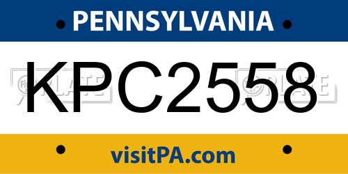 KPC2558 Pennsylvania License Plate