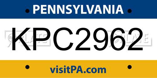 KPC2962 Pennsylvania License Plate