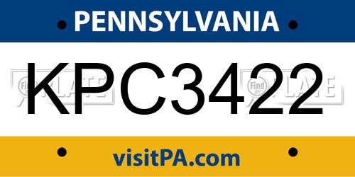 KPC3422 Pennsylvania License Plate