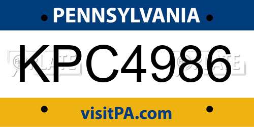 KPC4986 Pennsylvania License Plate