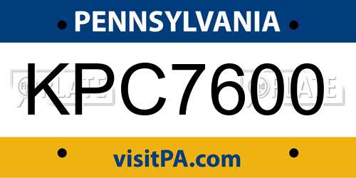 KPC7600 Pennsylvania License Plate