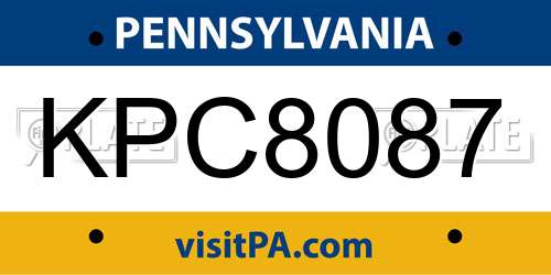 KPC8087 Pennsylvania License Plate