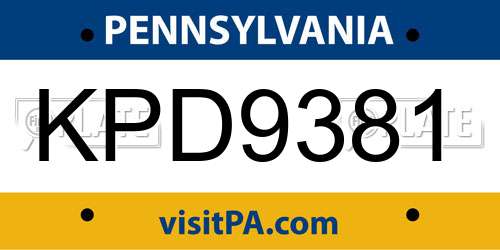 KPD9381 Pennsylvania License Plate