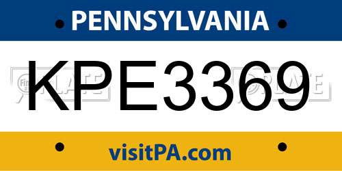 KPE3369 Pennsylvania License Plate