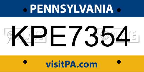 KPE7354 Pennsylvania License Plate