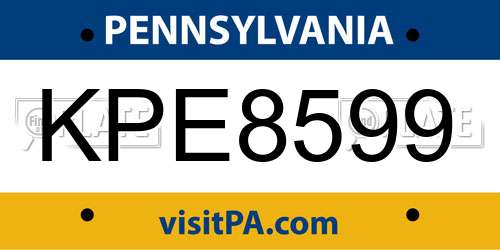 KPE8599 Pennsylvania License Plate