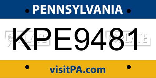 KPE9481 Pennsylvania License Plate