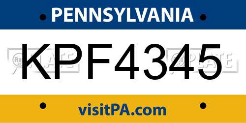 KPF4345 Pennsylvania License Plate