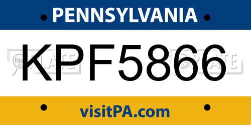 KPF5866 Pennsylvania License Plate