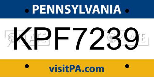 KPF7239 Pennsylvania License Plate
