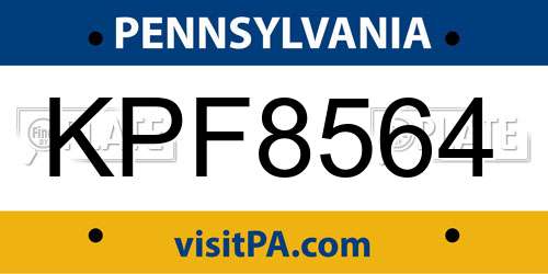 KPF8564 Pennsylvania License Plate