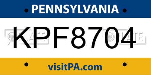 KPF8704 Pennsylvania License Plate