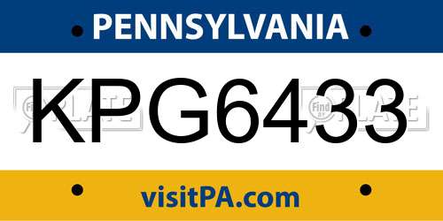 KPG6433 Pennsylvania License Plate