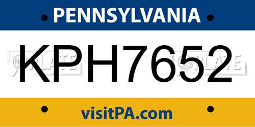 KPH7652 Pennsylvania License Plate