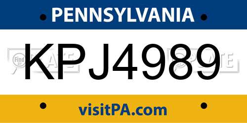 KPJ4989 Pennsylvania License Plate