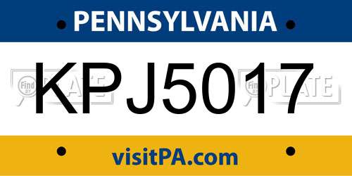 KPJ5017 Pennsylvania License Plate