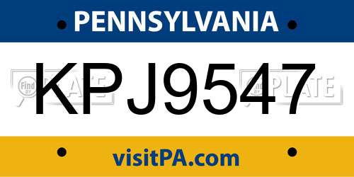 KPJ9547 Pennsylvania License Plate
