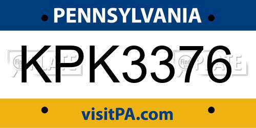 KPK3376 Pennsylvania License Plate