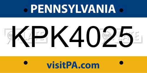 KPK4025 Pennsylvania License Plate