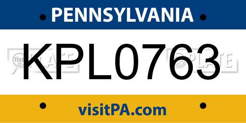 KPL0763 Pennsylvania License Plate